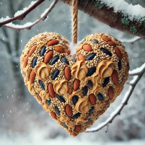 nature based valentines day heart shaped bird feeder suet