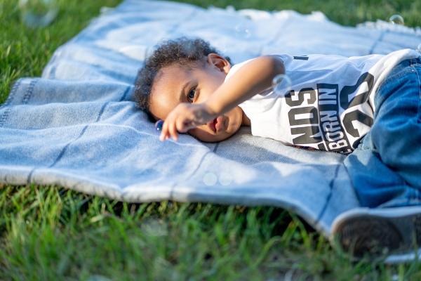 blow bubbles outside with your baby