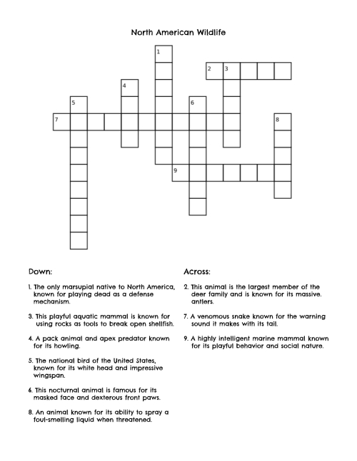 north american wildlife crossword puzzle free printable